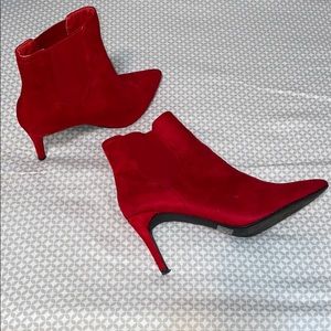 Red Faux Suede Booties